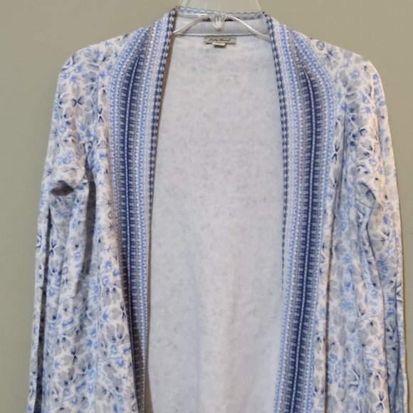 Lucky Brand Blue White Grey Open Front Floral Cardigan Size Small - Picture 4 of 7